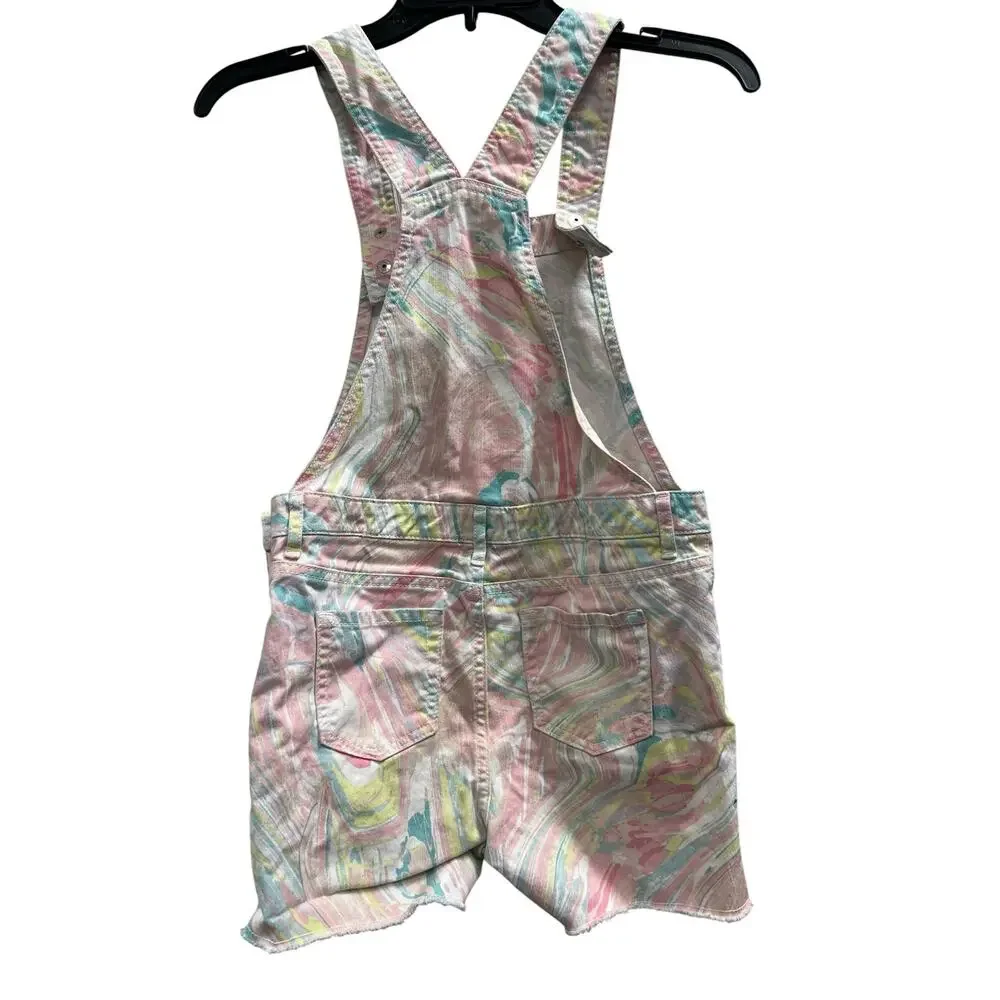 The Children's Place pastel marble tie-dye print shortalls pink girls sz 12